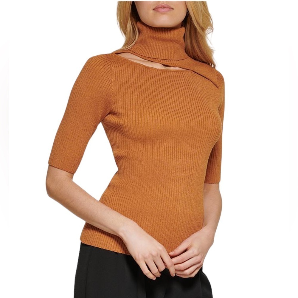Nwt DKNY Ribbed Cut Out Turtleneck Top women’s large 8793